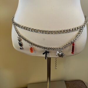 Betsey Johnson Silver Charm Chain Belt with Candy accents